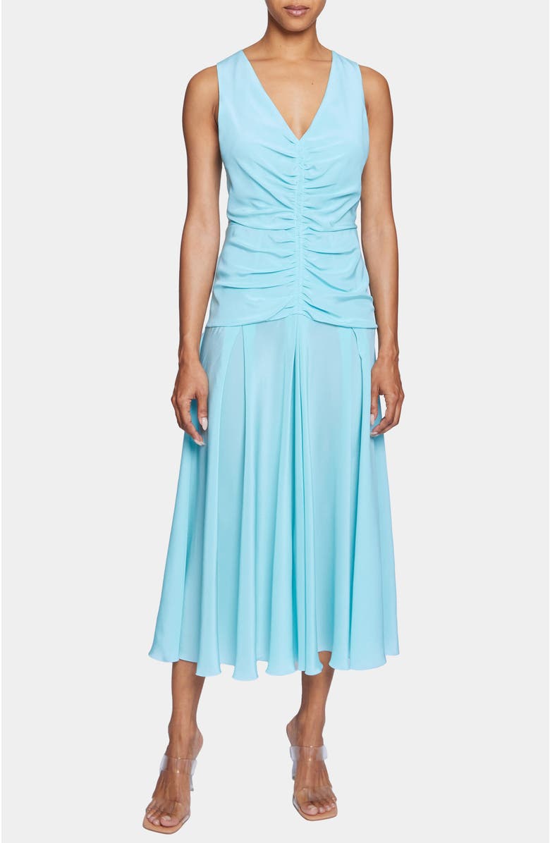 Santorelli Eden Sleeveless Midi Dress in Silk Crepe de Chine, Main, color, Sky Blue