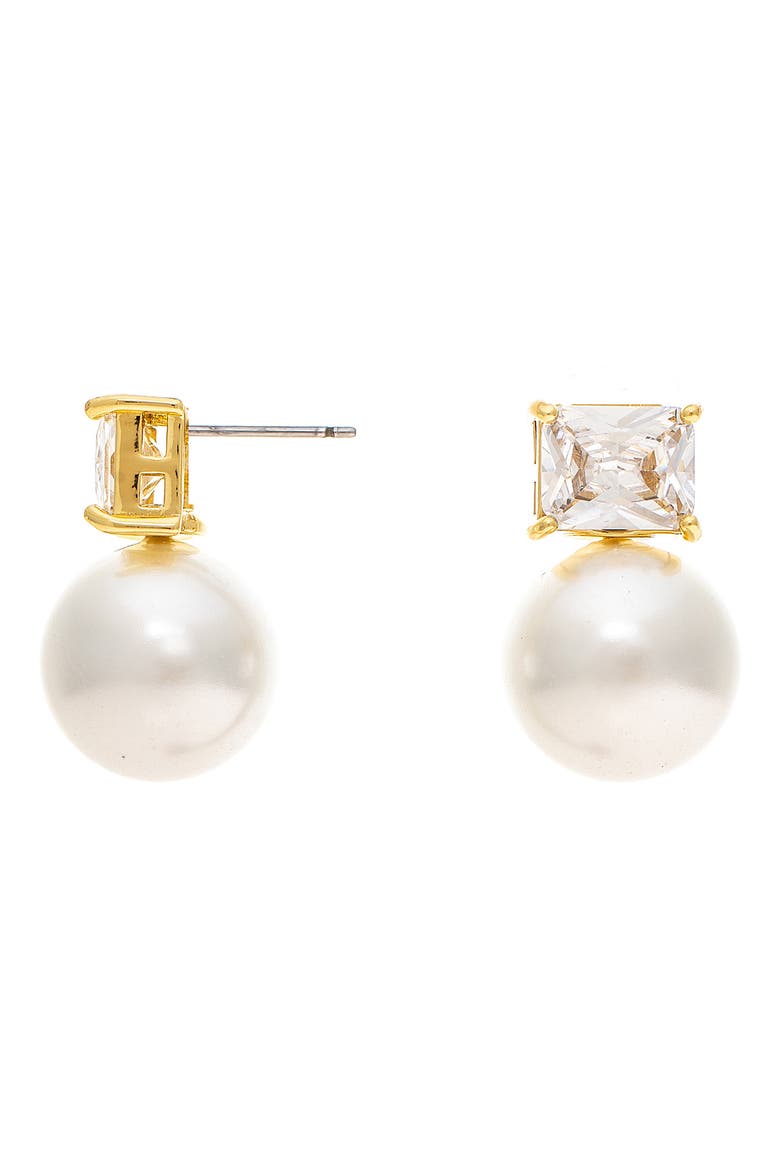 Cubic Zirconia & Faux Pearl Stud Earrings, Main, color, PEARL