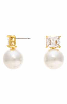 RIVKA FRIEDMAN Cubic Zirconia & Faux Pearl Stud Earrings