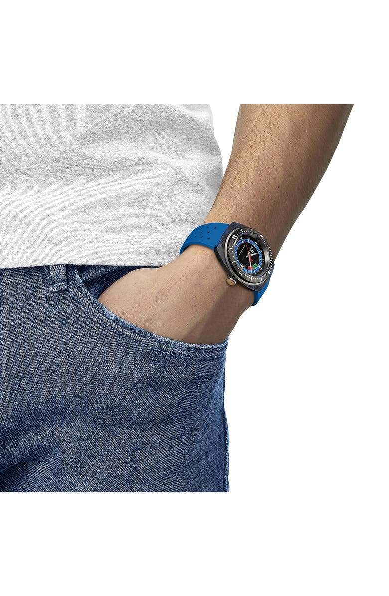 Tissot Sideral S Powermatic 80 Rubber Strap Watch, 41mm, Alternate, color, Blue