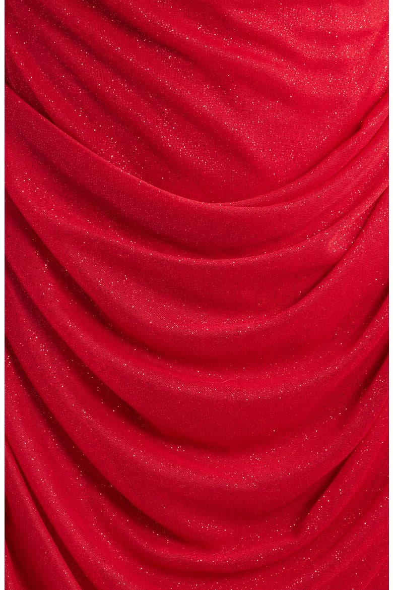 One-Shoulder Glitter Matte Jersey Cocktail Minidress, Alternate, color, RED
