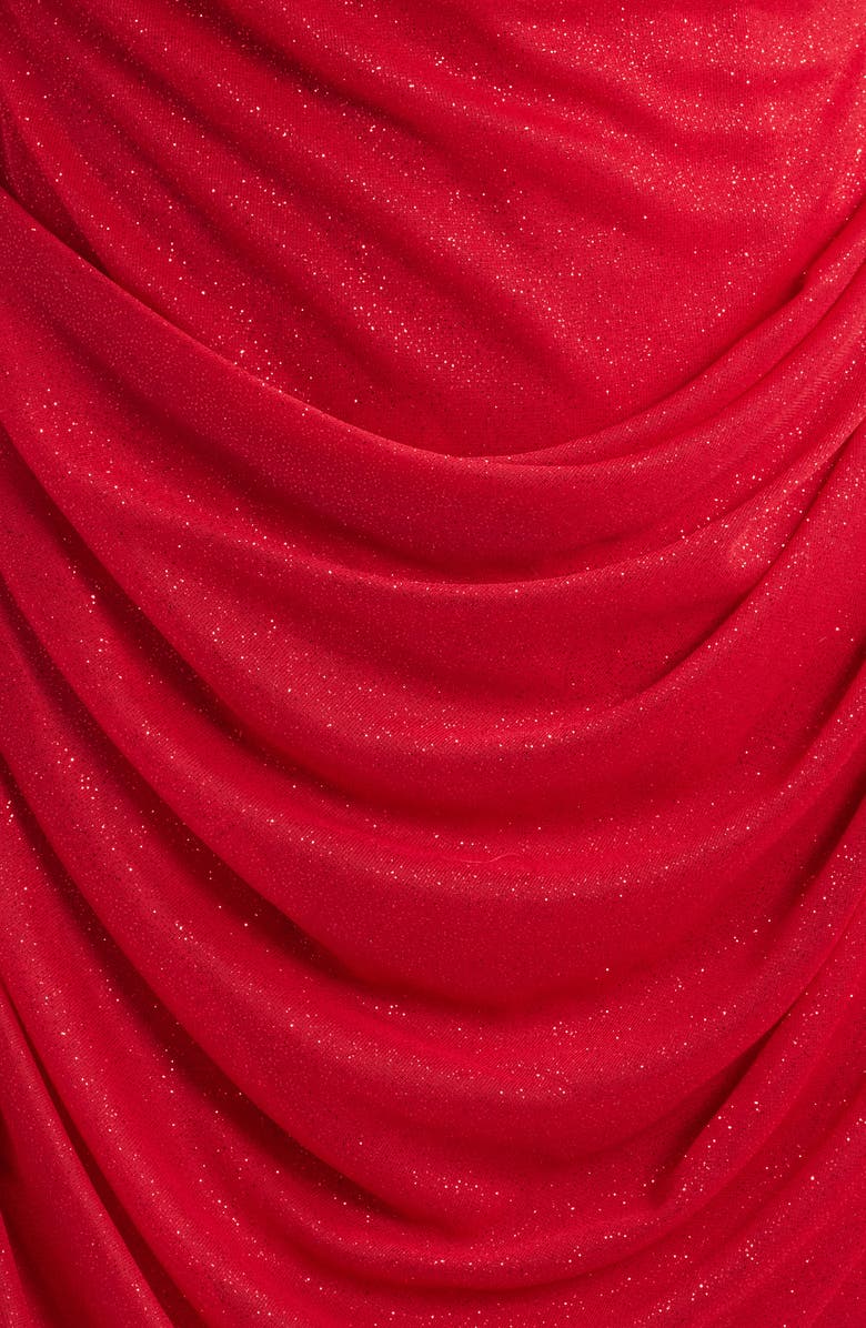 Jump Apparel One-Shoulder Glitter Matte Jersey Cocktail Minidress, Alternate, color, Red