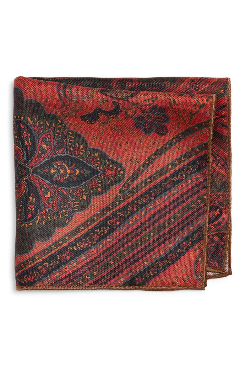 Rust Paisley Silk Pocket Square, Main, color, RUST
