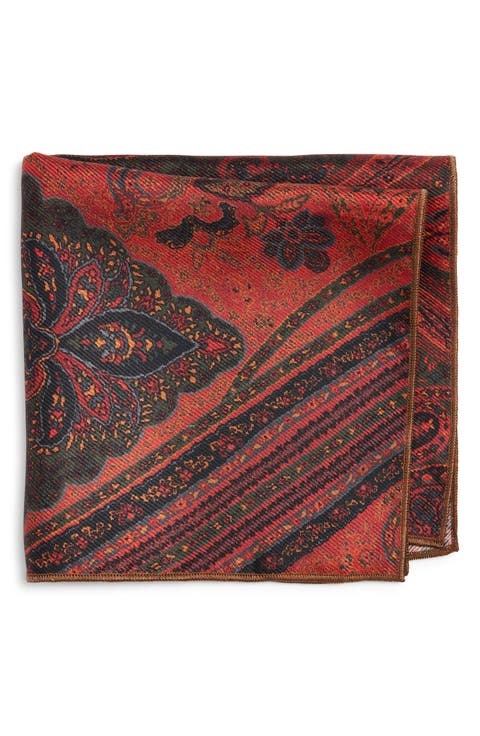 Rust Paisley Silk Pocket Square