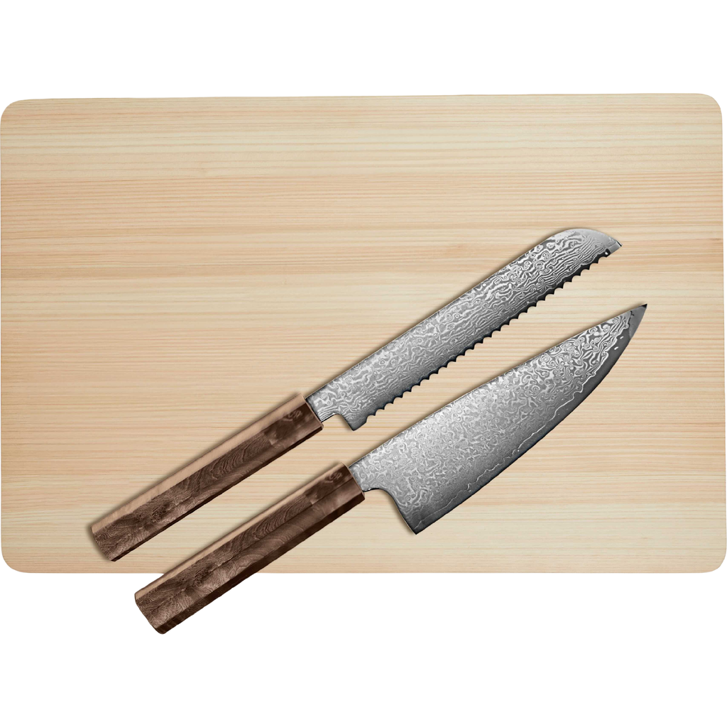 Italic Kumo Chef Knife, Bread Knife & Cutting Board Set In Stabilized Maple