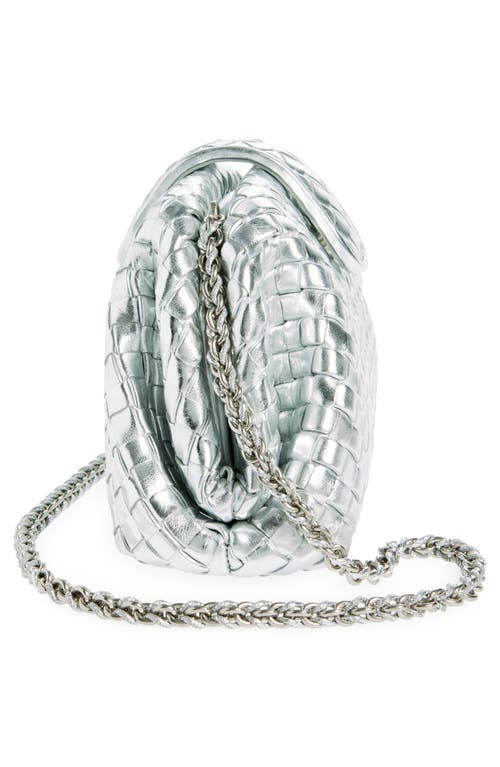 Bottega Veneta Mini Lauren 1980 Intrecciato Metallic Leather Clutch In Silver/silver