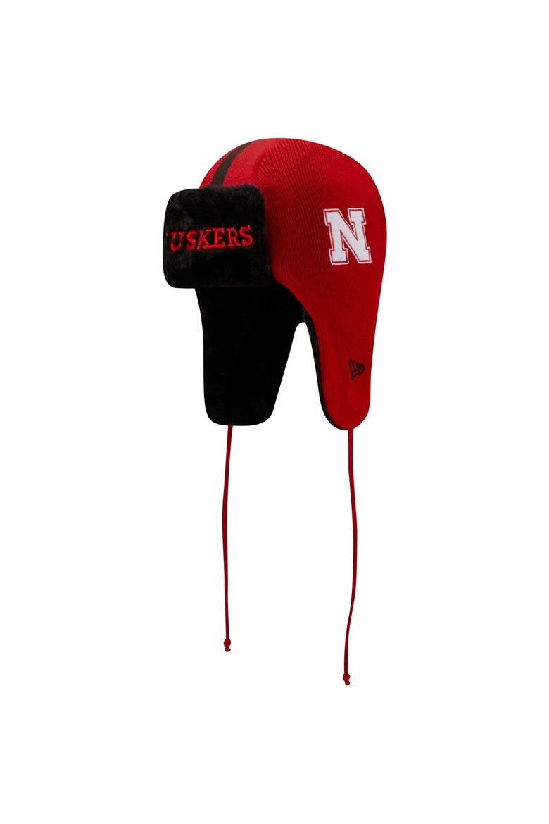 Men's New Era Scarlet/Black Nebraska Huskers Helmet Head Trapper Knit Hat, Main, color, Scarlet