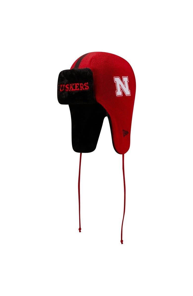 New Era Men's New Era Scarlet/Black Nebraska Huskers Helmet Head Trapper Knit Hat, Main, color,