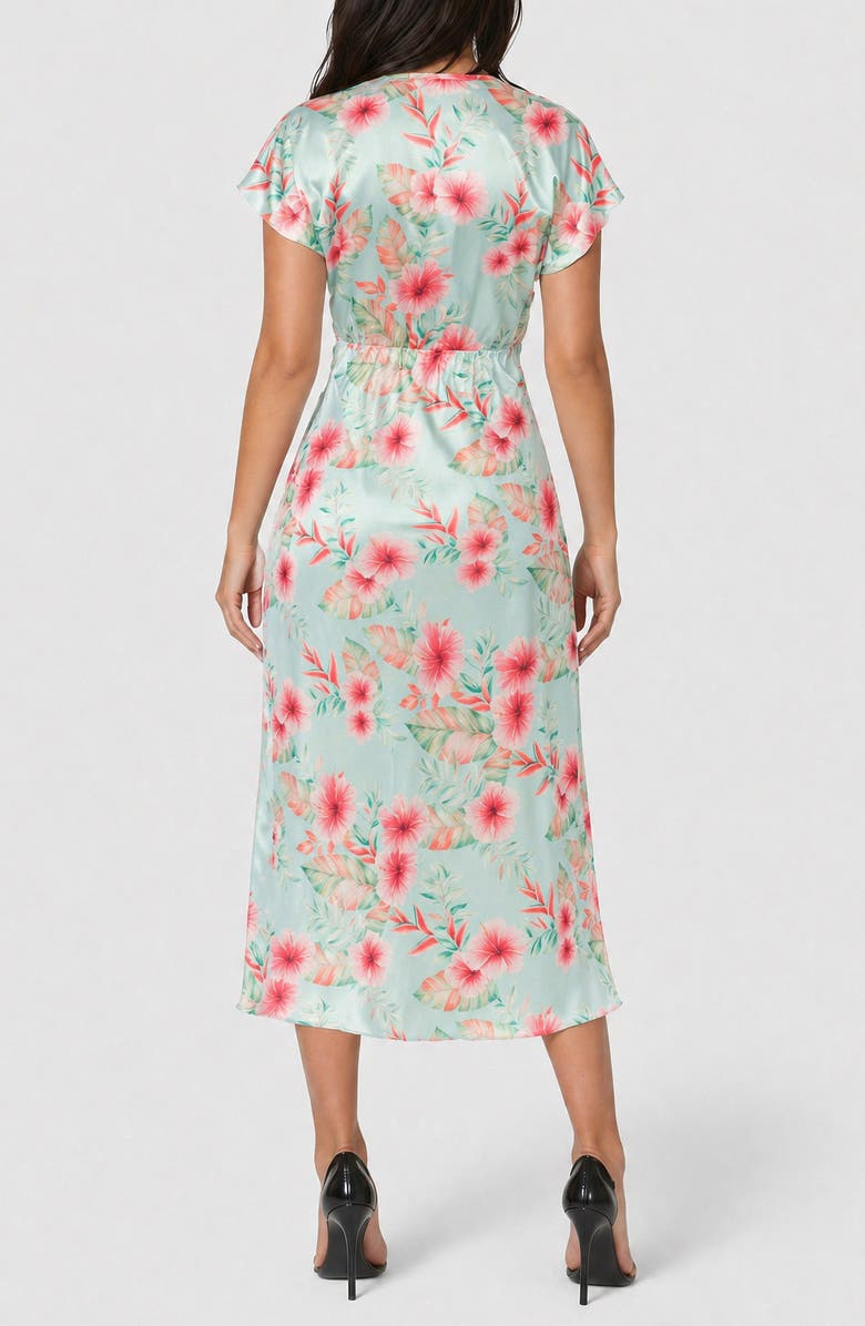 bebe Satin V-Neck Midi Dress, Alternate, color, Seafoam