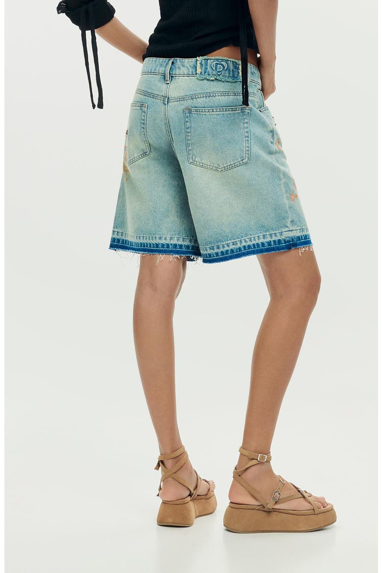 Beaded Appliqué Denim Shorts, Alternate, color, LIGHT BLUE