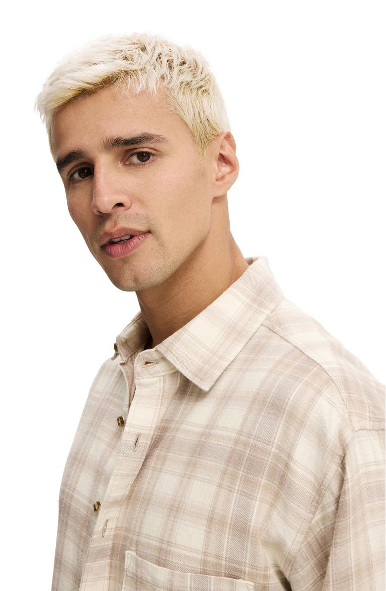 Cotton On Men's Tribeca Long Sleeve Shirt, Alternate, color, Stone Check