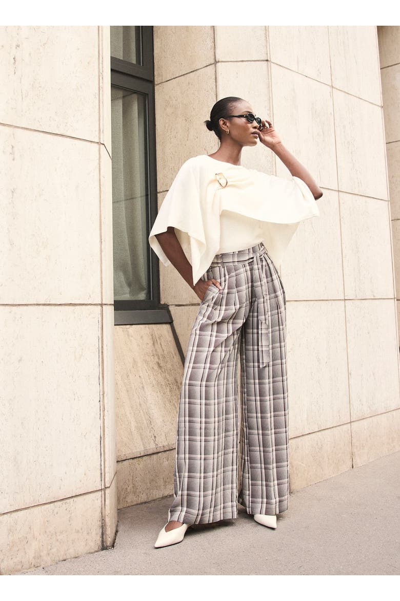 Check Wide Trousers, Alternate, color, Brown