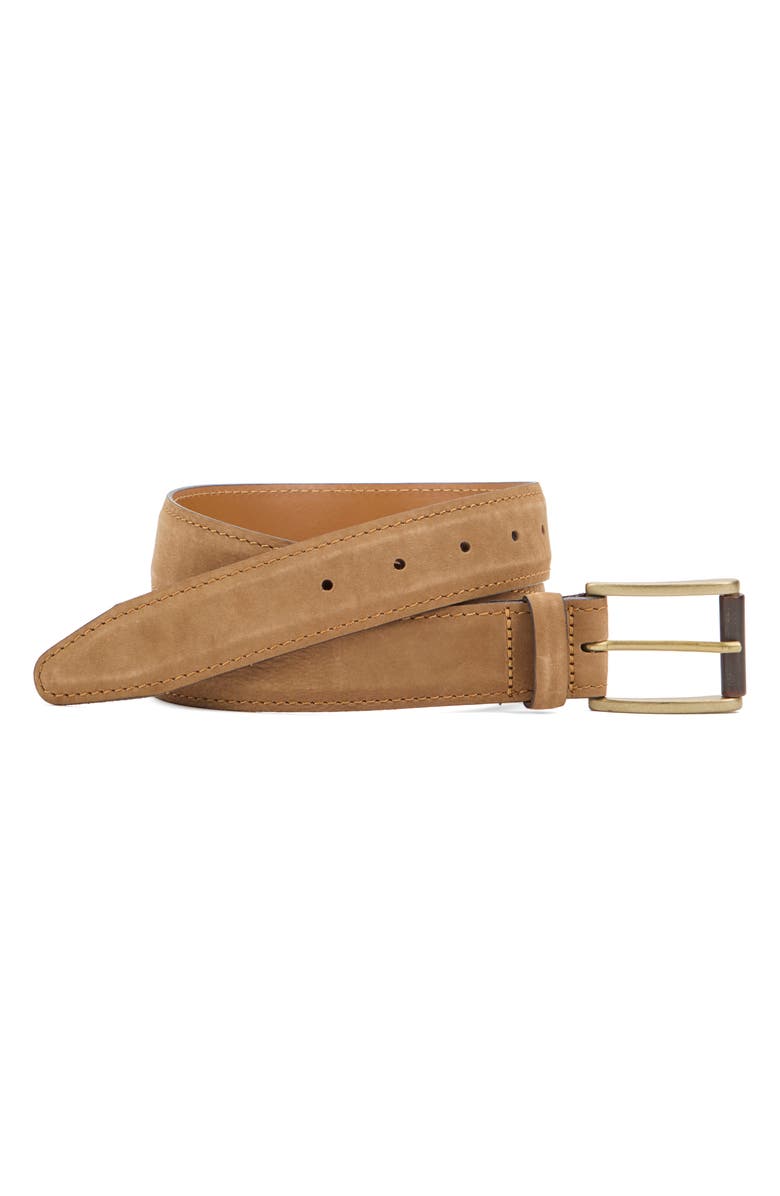 Johnston & Murphy Hartford Nubuck Leather Belt, Main, color, Camel