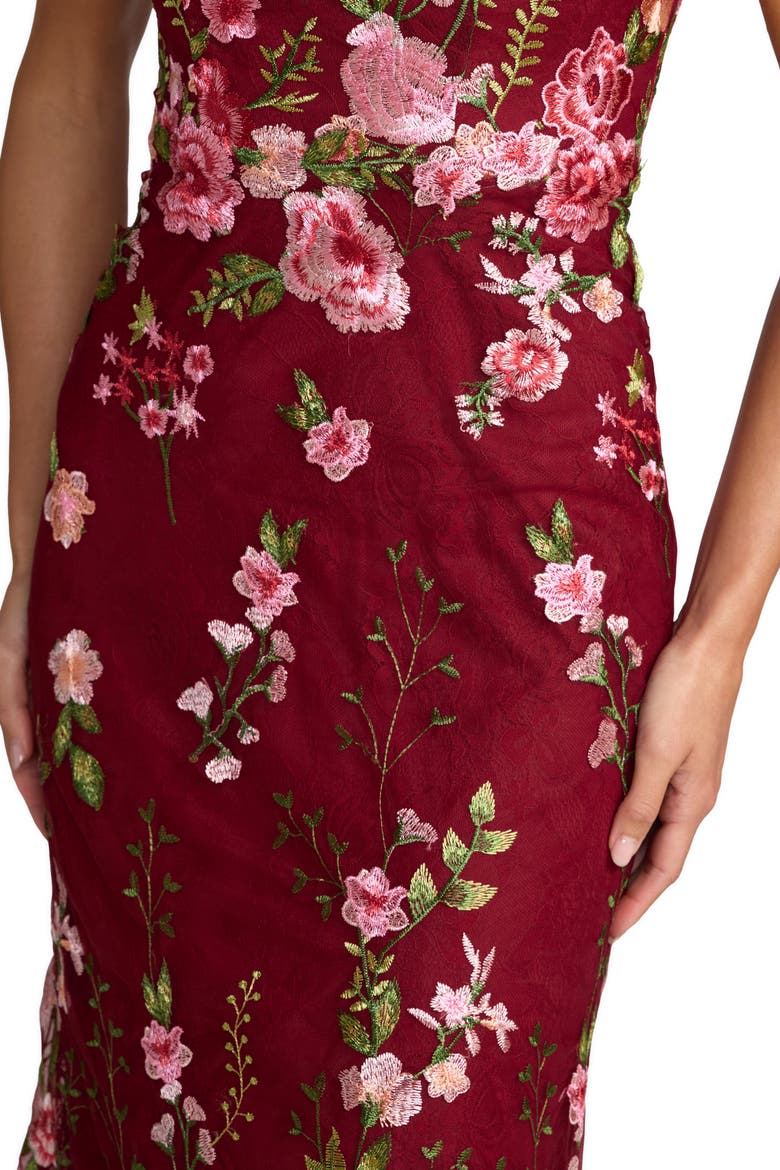 One Shoulder Lace Embroidered Gown, Alternate, color, Burgundy