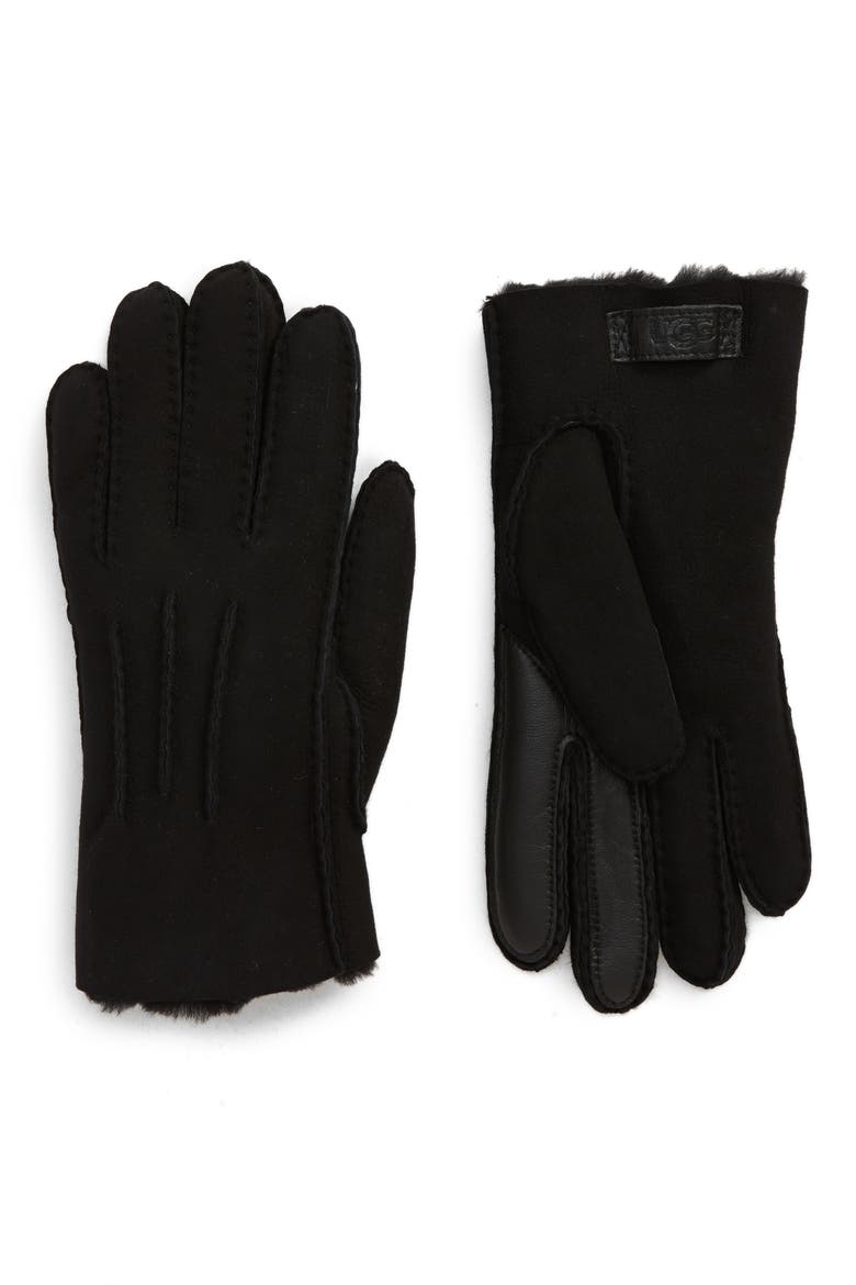 Genuine Shearling Tech Gloves, Main, color, BLACK