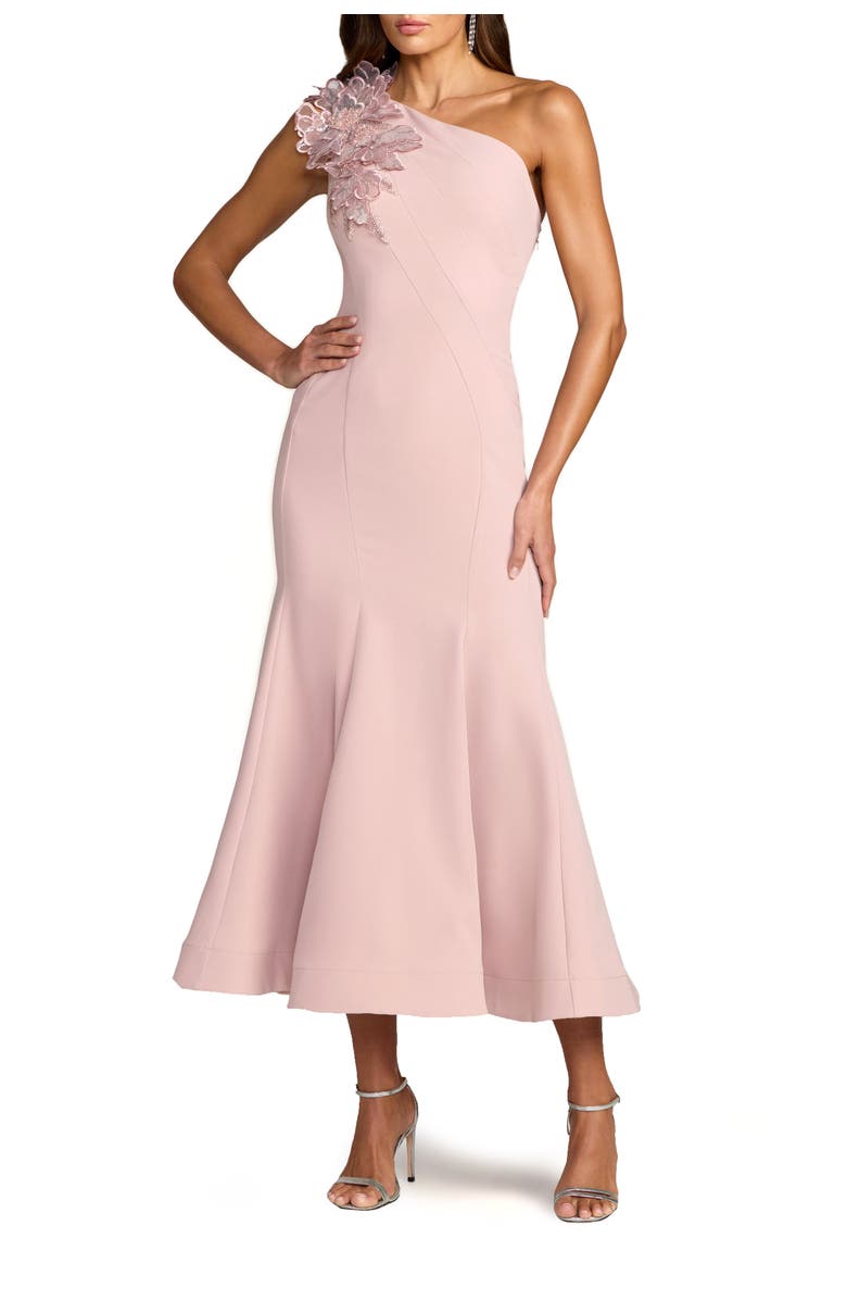 Mac Duggal One Shoulder Crepe Trumpet Midi Dress, Main, color, Rose