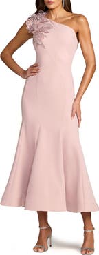 Mac Duggal Women's One Shoulder Crepe Trumpet Midi Dress
