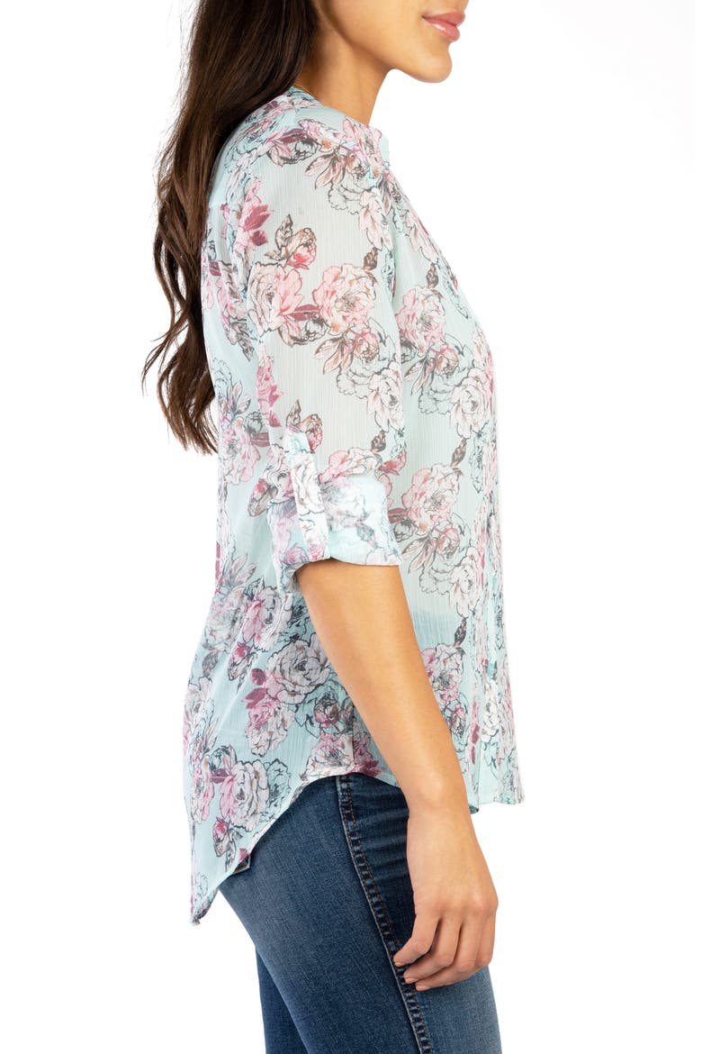 Jasmine Chiffon Button-Up Shirt, Alternate, color, GRASSE AQUA