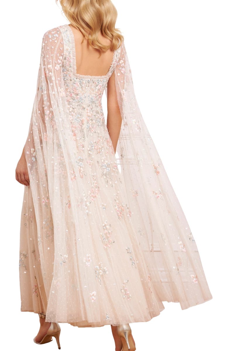 Needle & Thread Versailles Ditsy Cape Sleeve Ankle Gown, Alternate, color, Cream