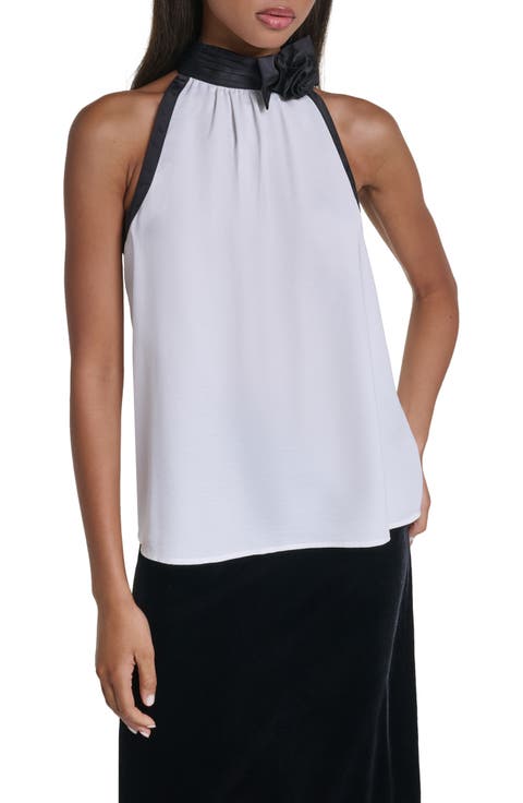 Rosette Satin Mock Neck Top