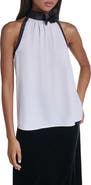 KARL LAGERFELD PARIS Rosette Satin Mock Neck Top
