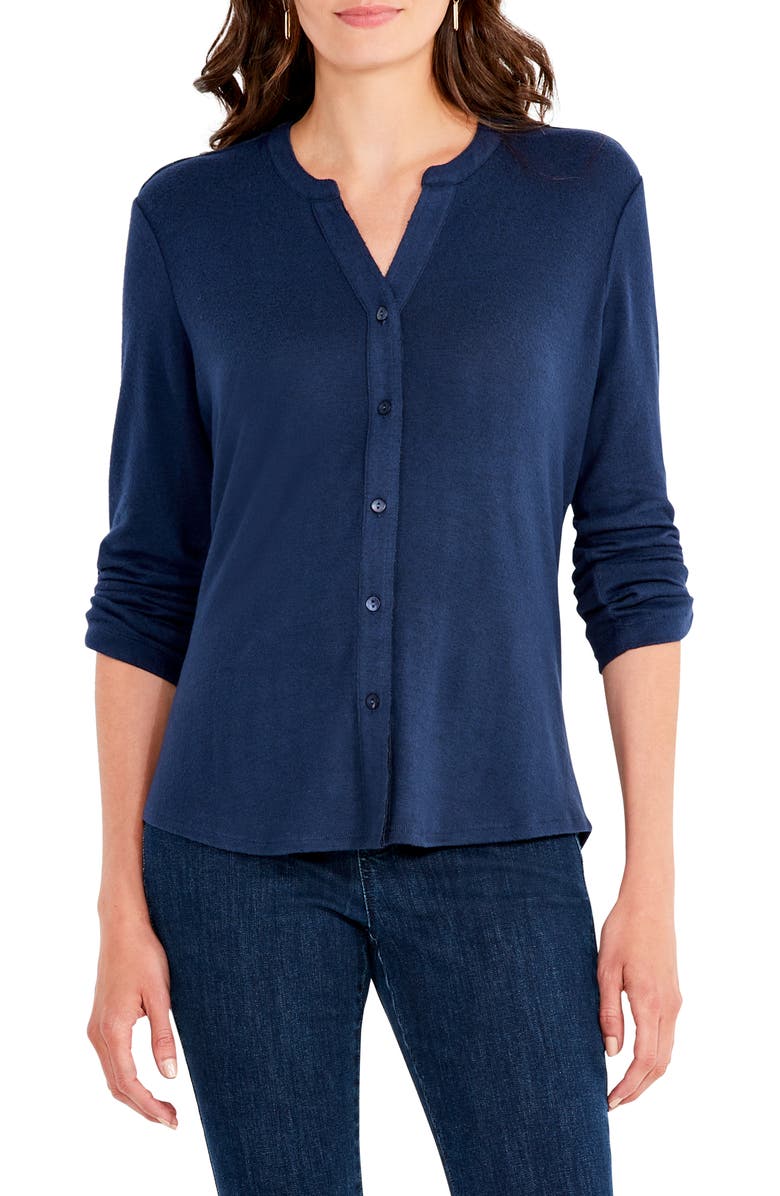 NIC+ZOE Sweet Dreams Roll Sleeve Button-Up Shirt, Main, color, Dark Indigo