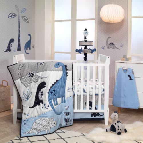 Lambs & Ivy Baby Dino 100% Cotton Dinosaur Fitted Crib Sheet In Blue