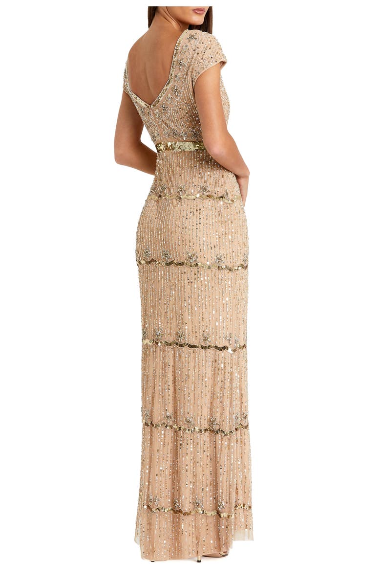 Mac Duggal Petite Beaded Sweetheart Cap Sleeve Tiered Gown, Alternate, color, Nude