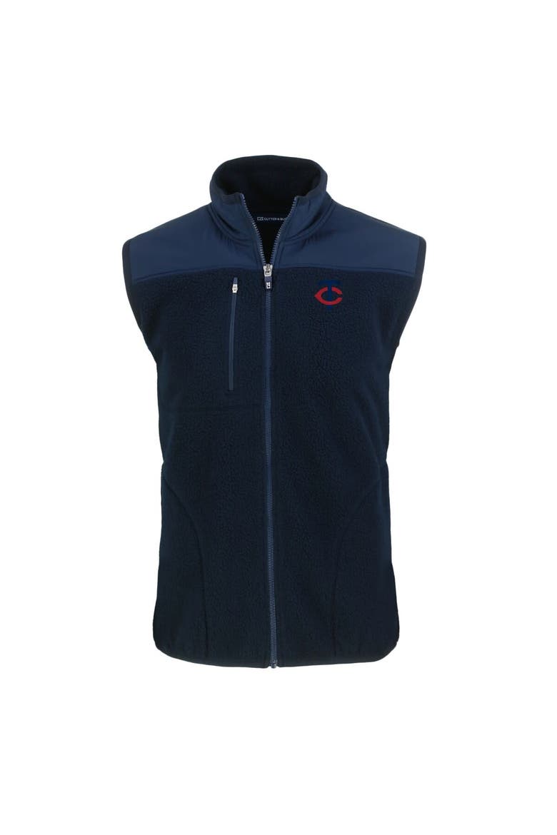 Men's Cutter & Buck Navy Minnesota Twins Cascade Eco Sherpa Fleece Full-Zip Vest, Alternate, color, Navy