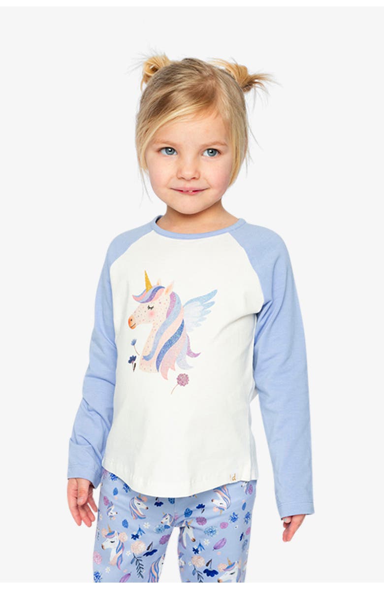 Deux par Deux Winged Glitter Contrast Raglan Organic Cotton Crew Neck T-Shirt, Alternate, color,