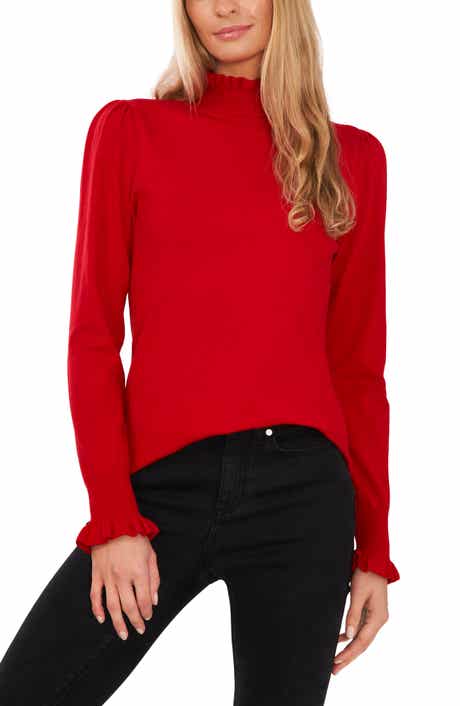 CeCe Ruffle Mock Neck Sweater