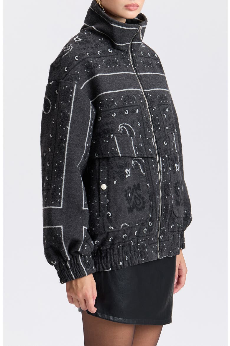 Funnel Neck Oversized Bomber Jacket, Alternate, color, GREY PAISLEY SCARF