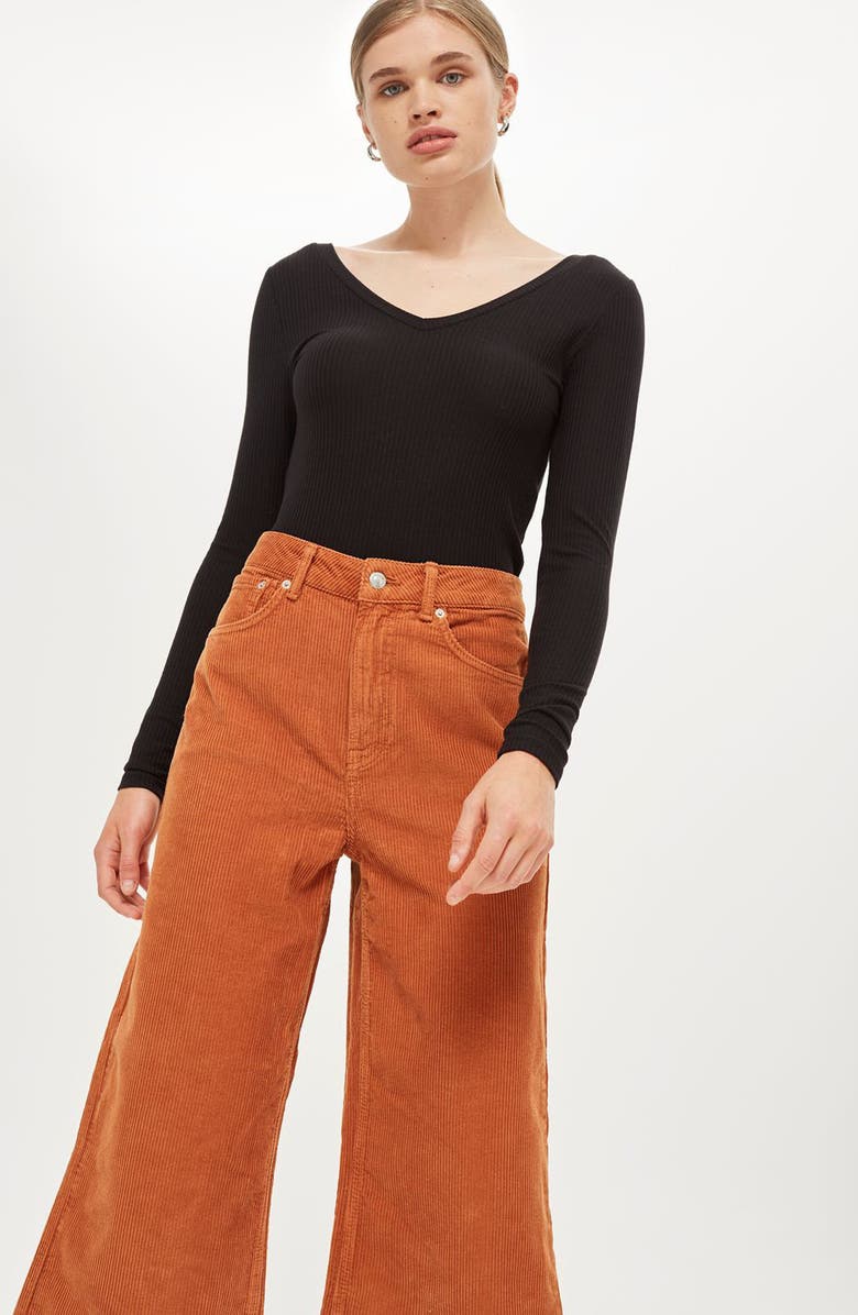 Topshop Wide Leg Corduroy Trousers, Alternate, color, 