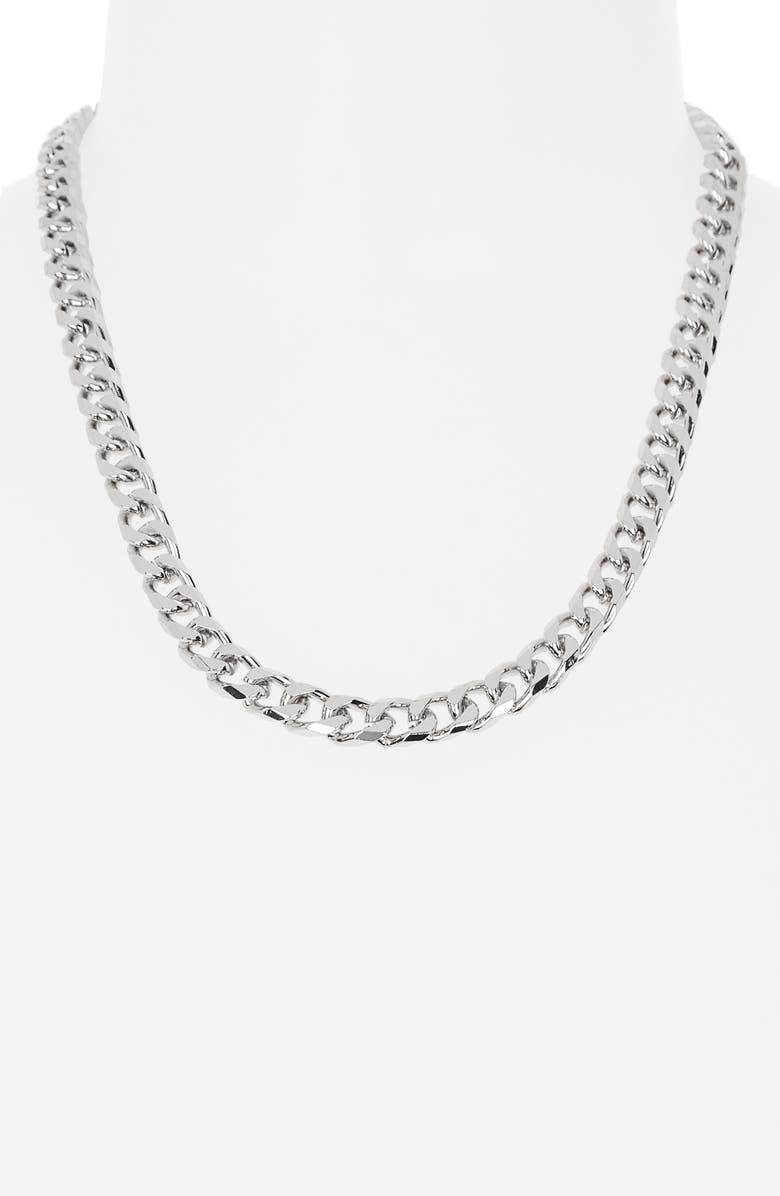 Steve Madden Small Curb Chain Necklace, Alternate, color, Shiny Rhodium