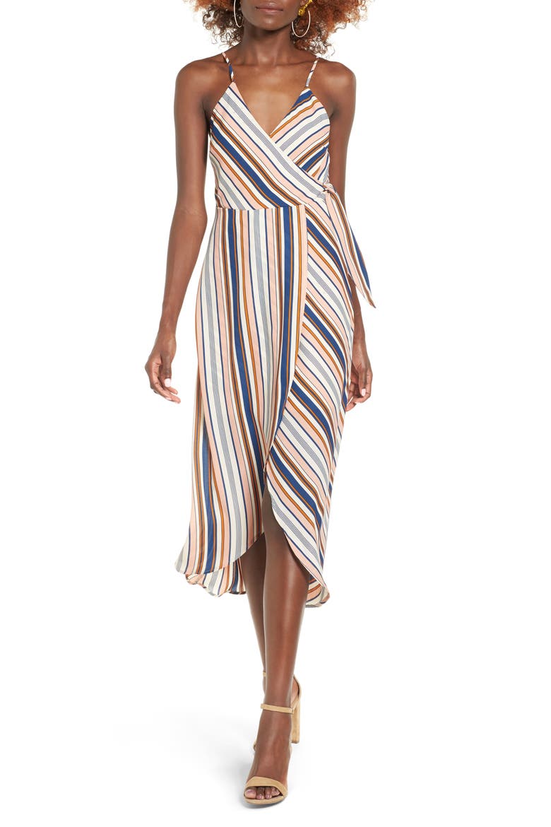 Stripe Surplice Dress, Main, color, PINK