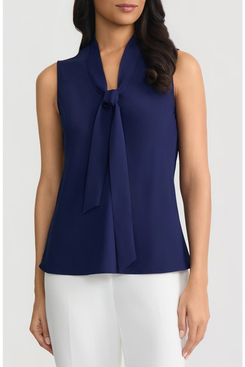Sleeveless Tie Front Top, Main, color, KASPER NAVY