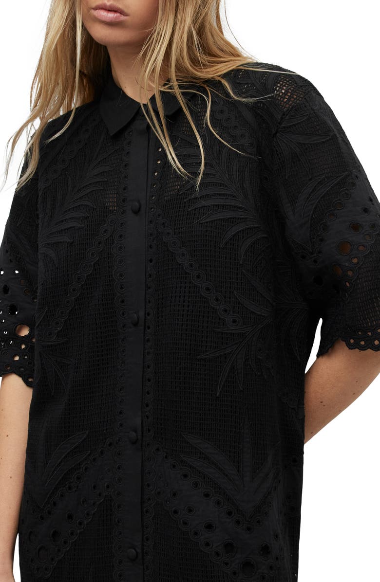 AllSaints Meria Broderie Shirtdress, Alternate, color, 