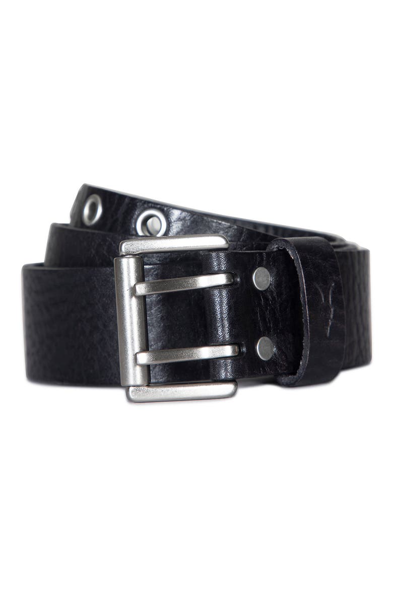 Eyelet Distressed Leather Belt, Main, color, BLACK
