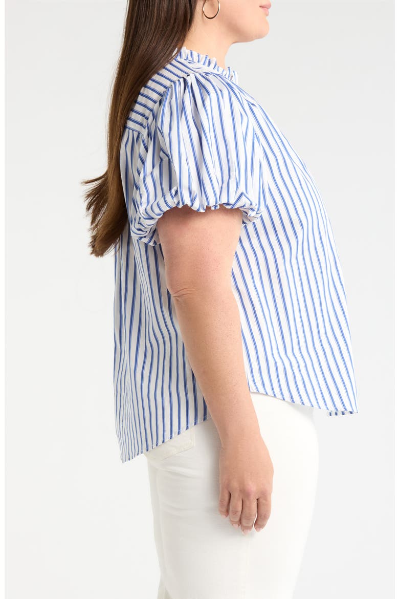 Striped Button Up Puff Sleeve Top, Alternate, color, WHITE-BLUE