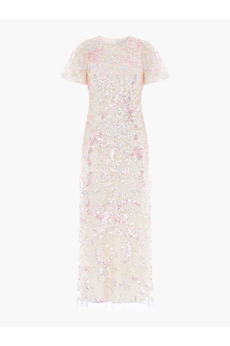 Dancing Ribbon Puff Sleeve Gown, Alternate, color, Cream/Multi