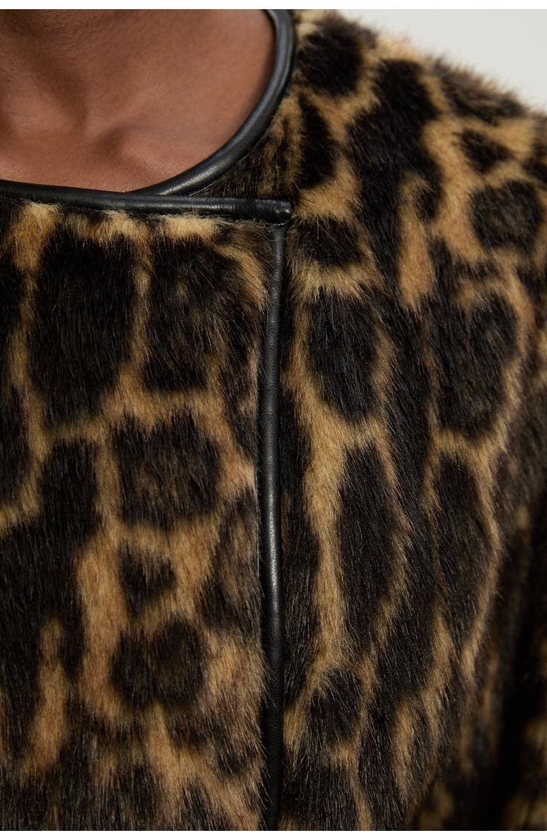 Karen Millen Faux Fur Collarless Tie Belted Midi Coat, Alternate, color, Multi