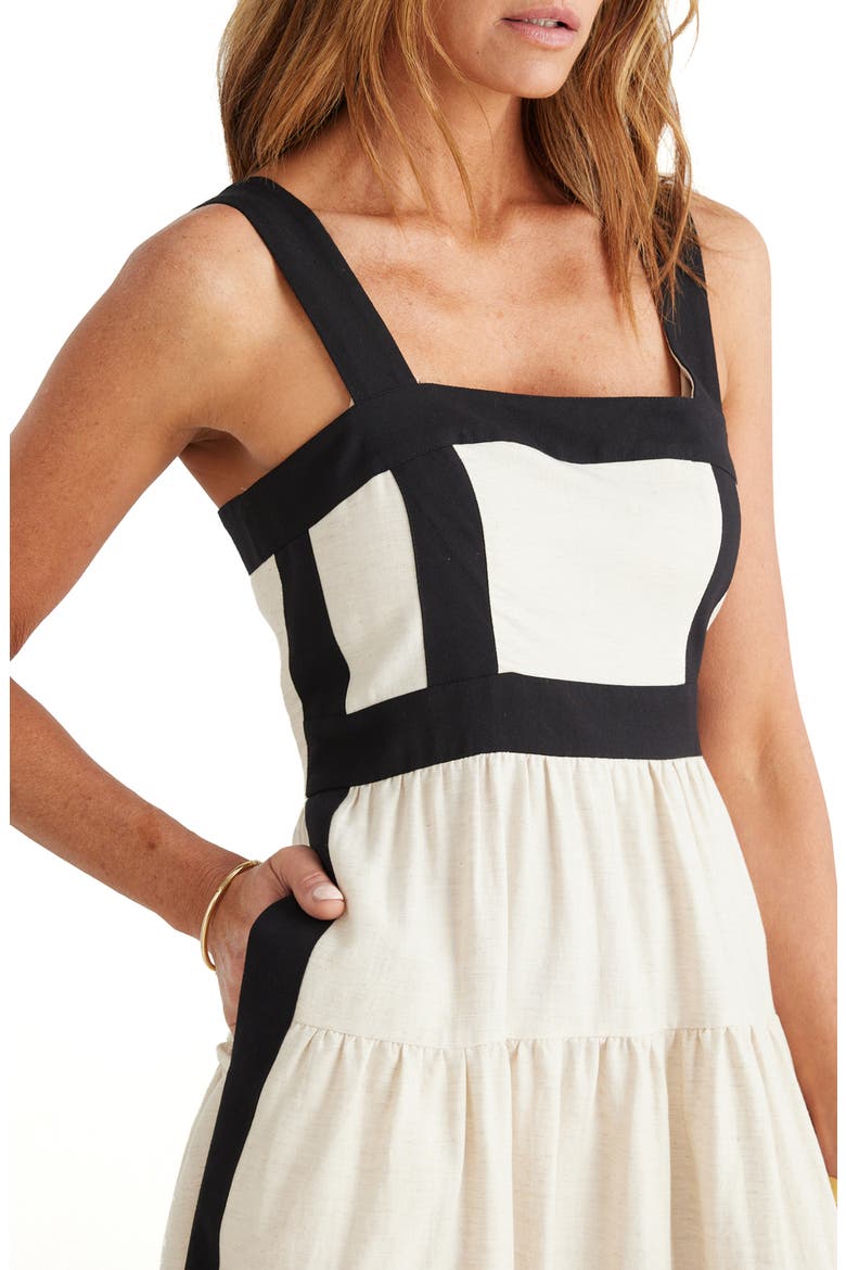 Jolie Contrast Trim Midi Dress, Alternate, color, NATURAL W/ BLACK