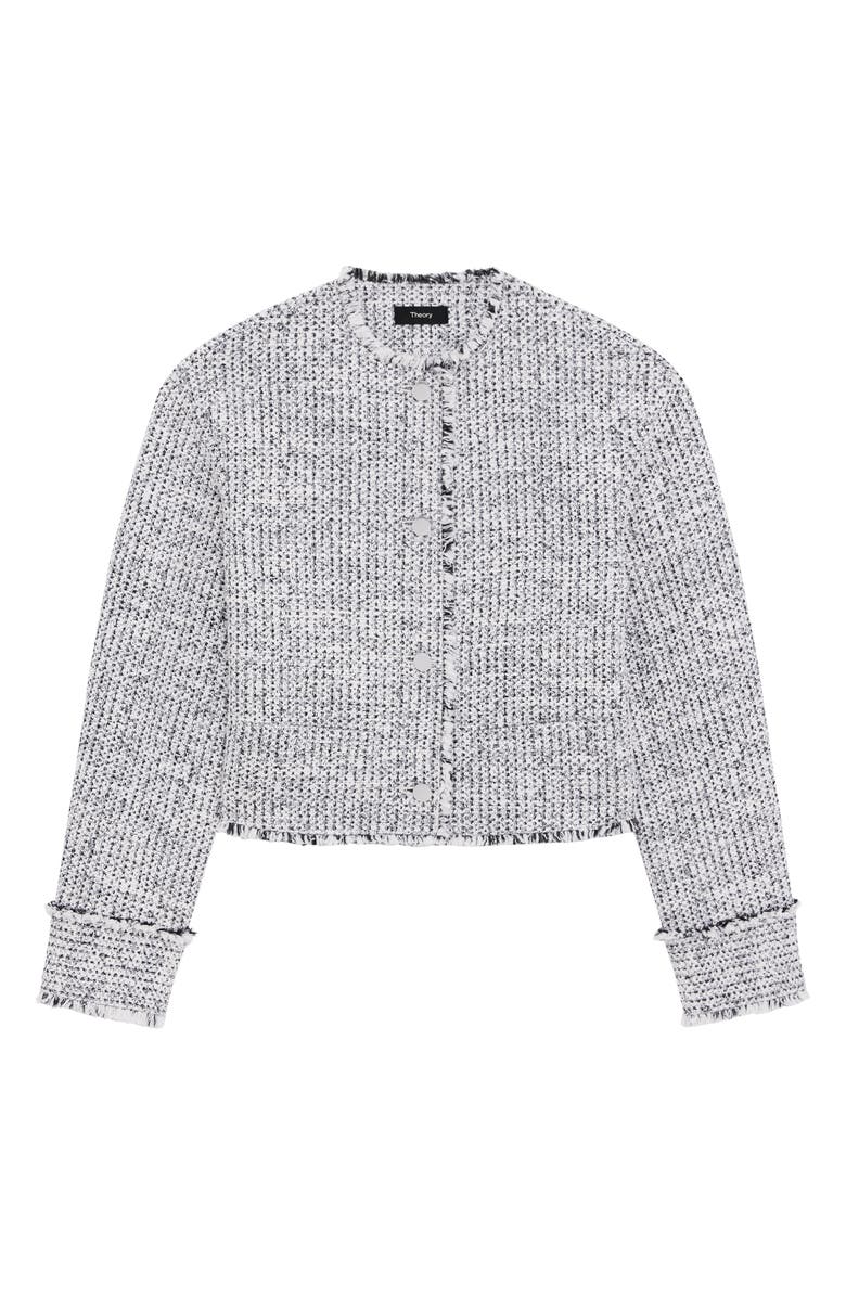 Theory Fray Trim Crop Tweed Jacket, Alternate, color, White Multi