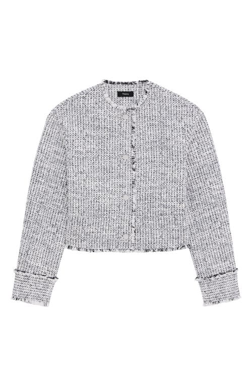 Theory Fray Trim Crop Tweed Jacket In White Multi