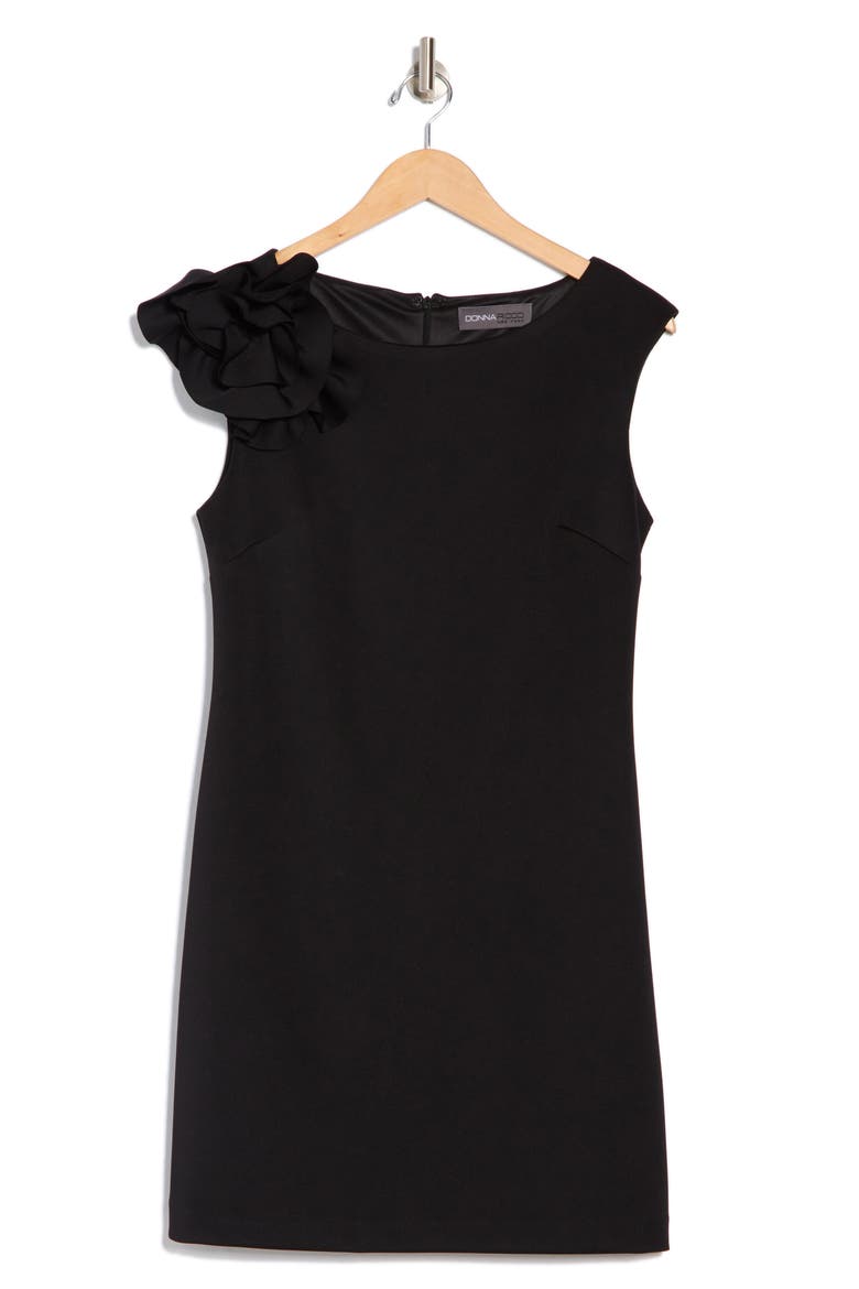 Rosette Cap Sleeve Sheath Dress, Alternate, color, BLACK