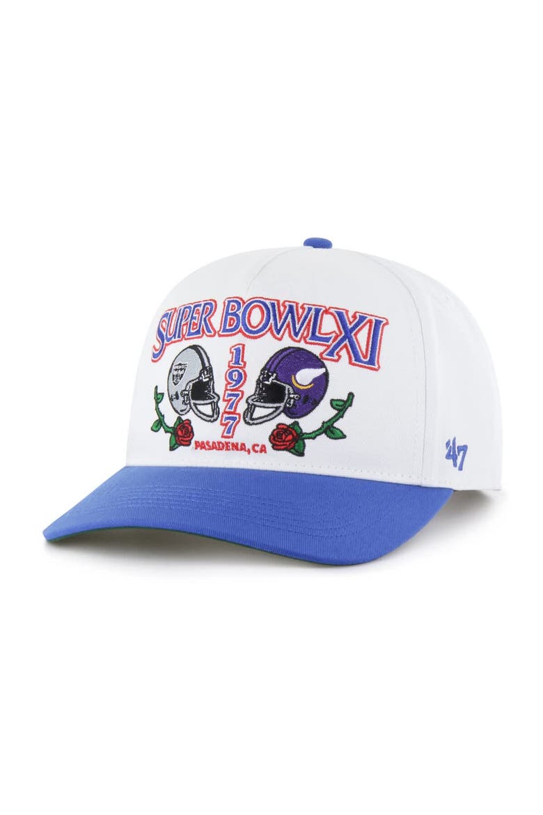 Men's '47 White/Royal NFL Multi-Team Throwback Dueling Logos Adjustable Hitch Hat, Main, color, White