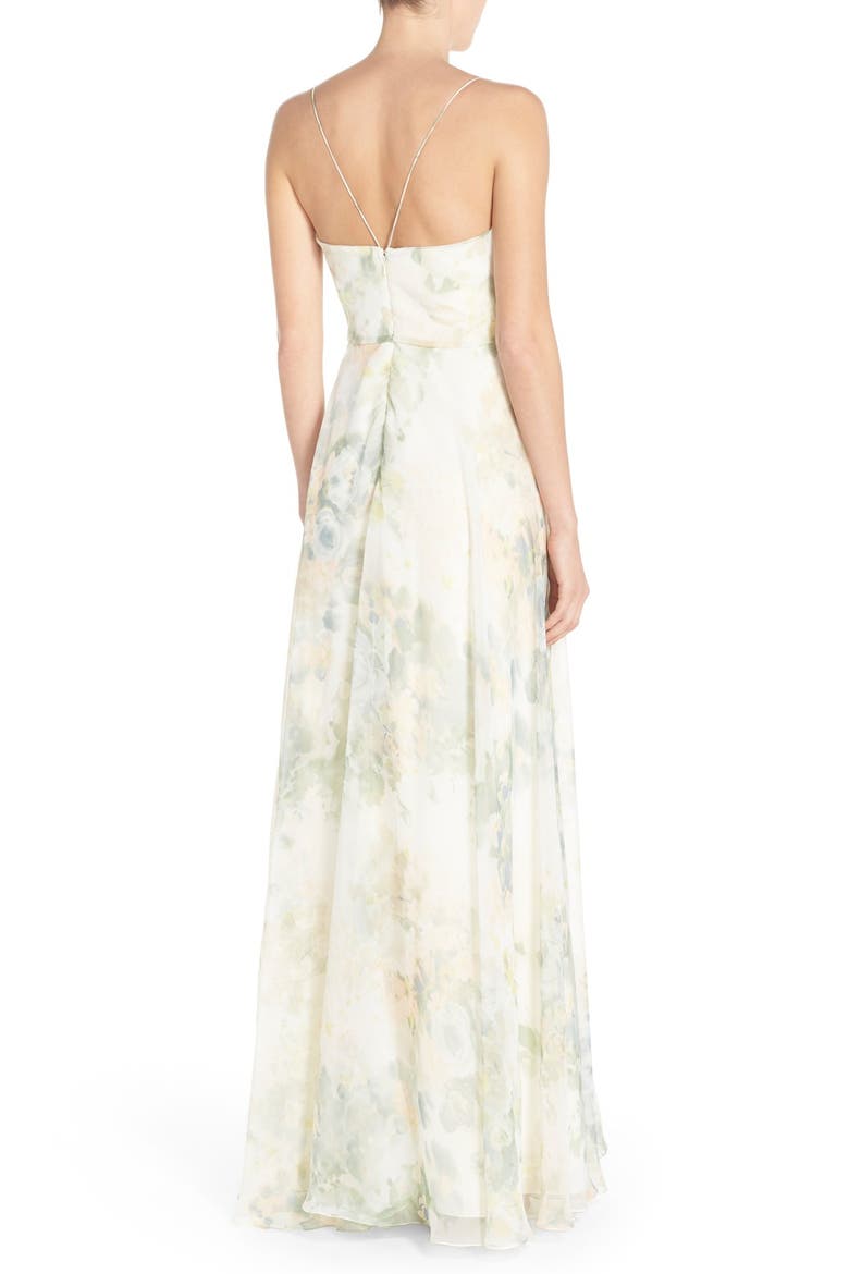 Inesse V-Neck Chiffon Gown, Alternate, color, VINTAGE FLORAL IVORY SAGE ROSE