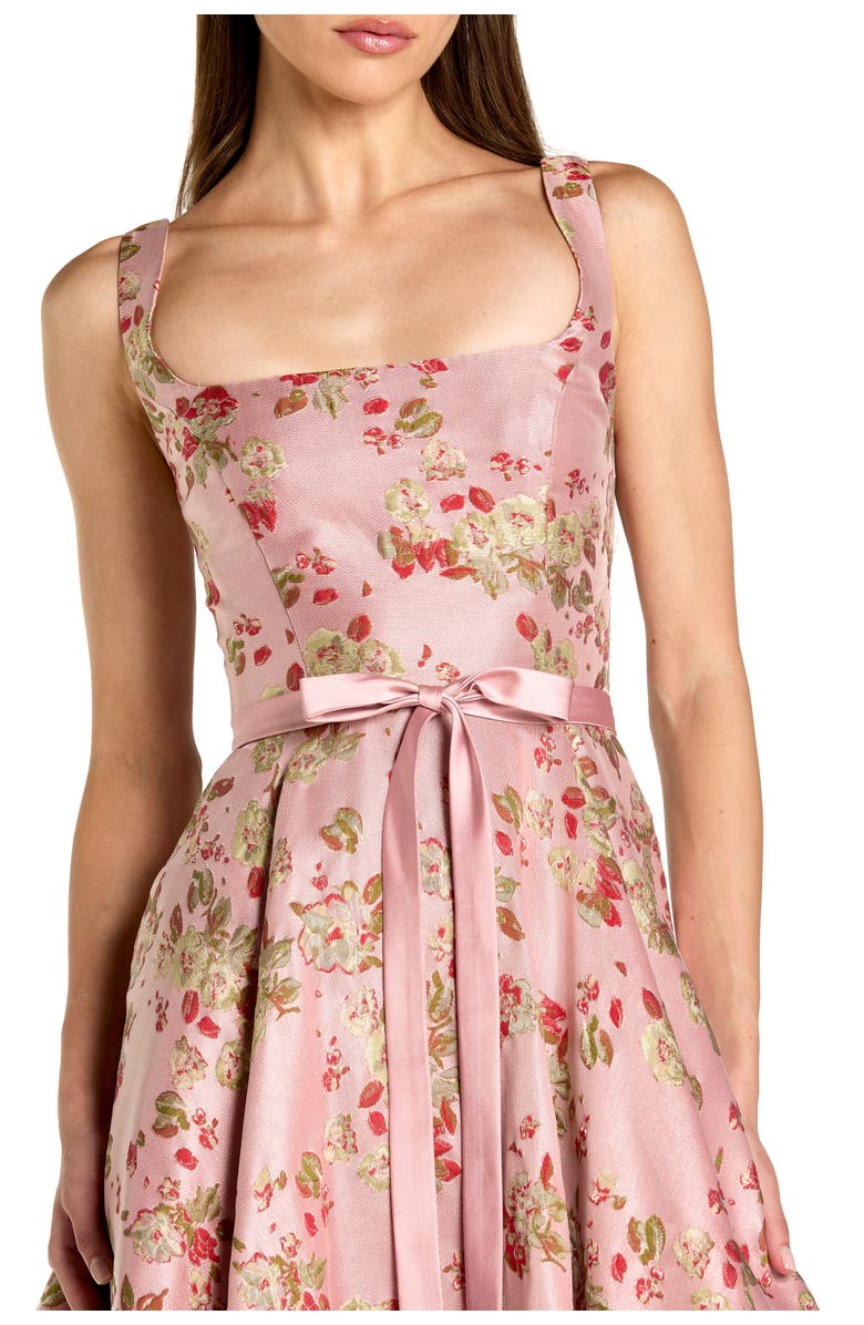 Mac Duggal Petite Pink Floral Brocade Square-Neck Midi Dress, Alternate, color, 
