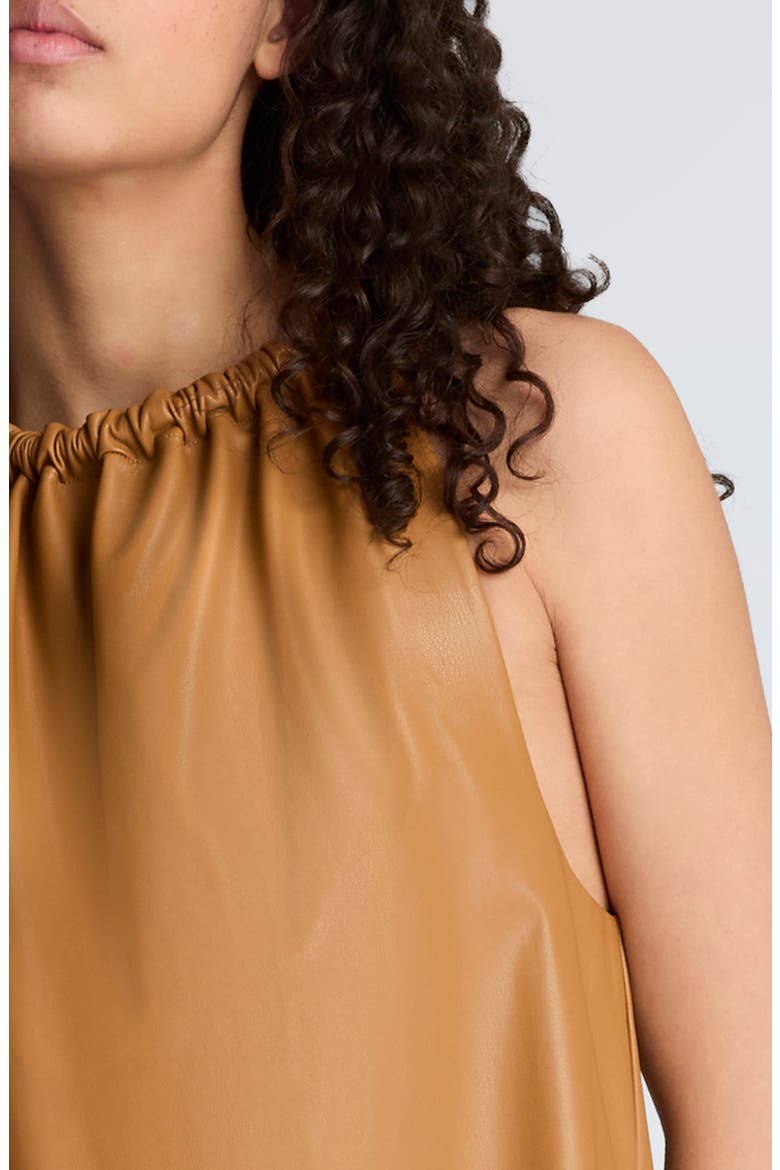 Faux Leather Halter Minidress, Alternate, color, SOFT COCOA