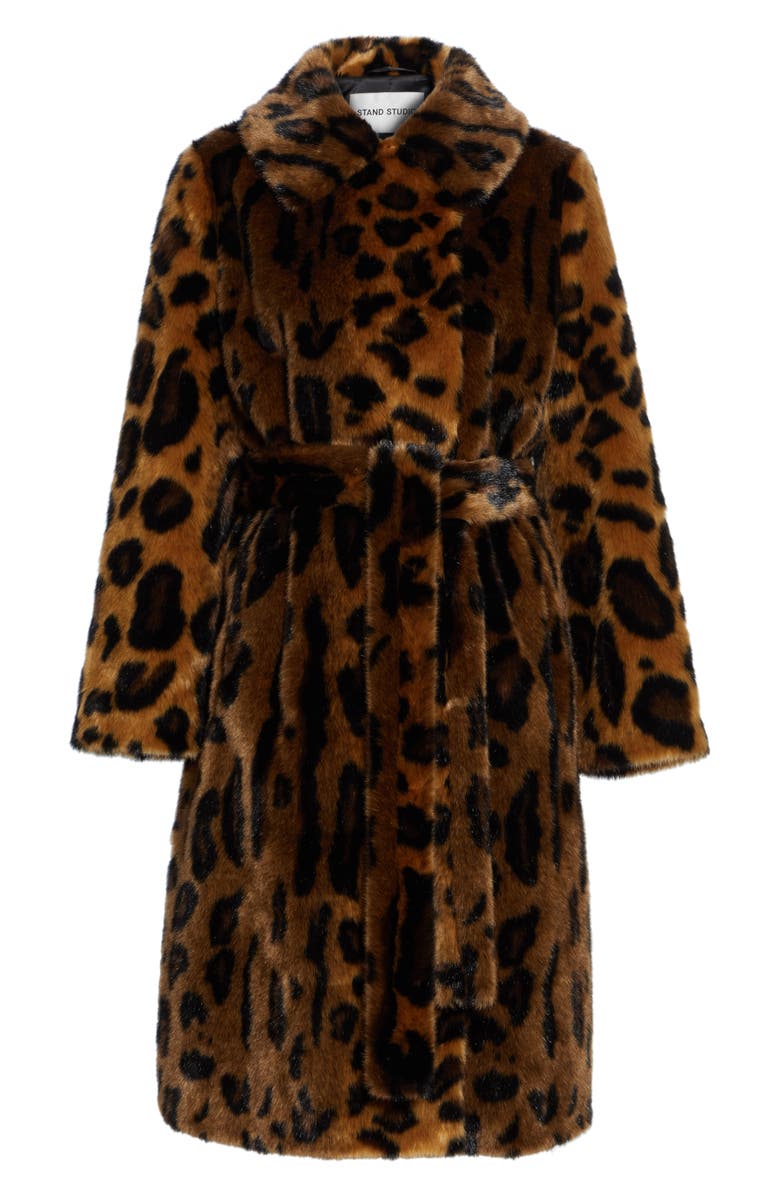 Stand Studio Irina Leopard Print Faux Fur Coat, Alternate, color, 